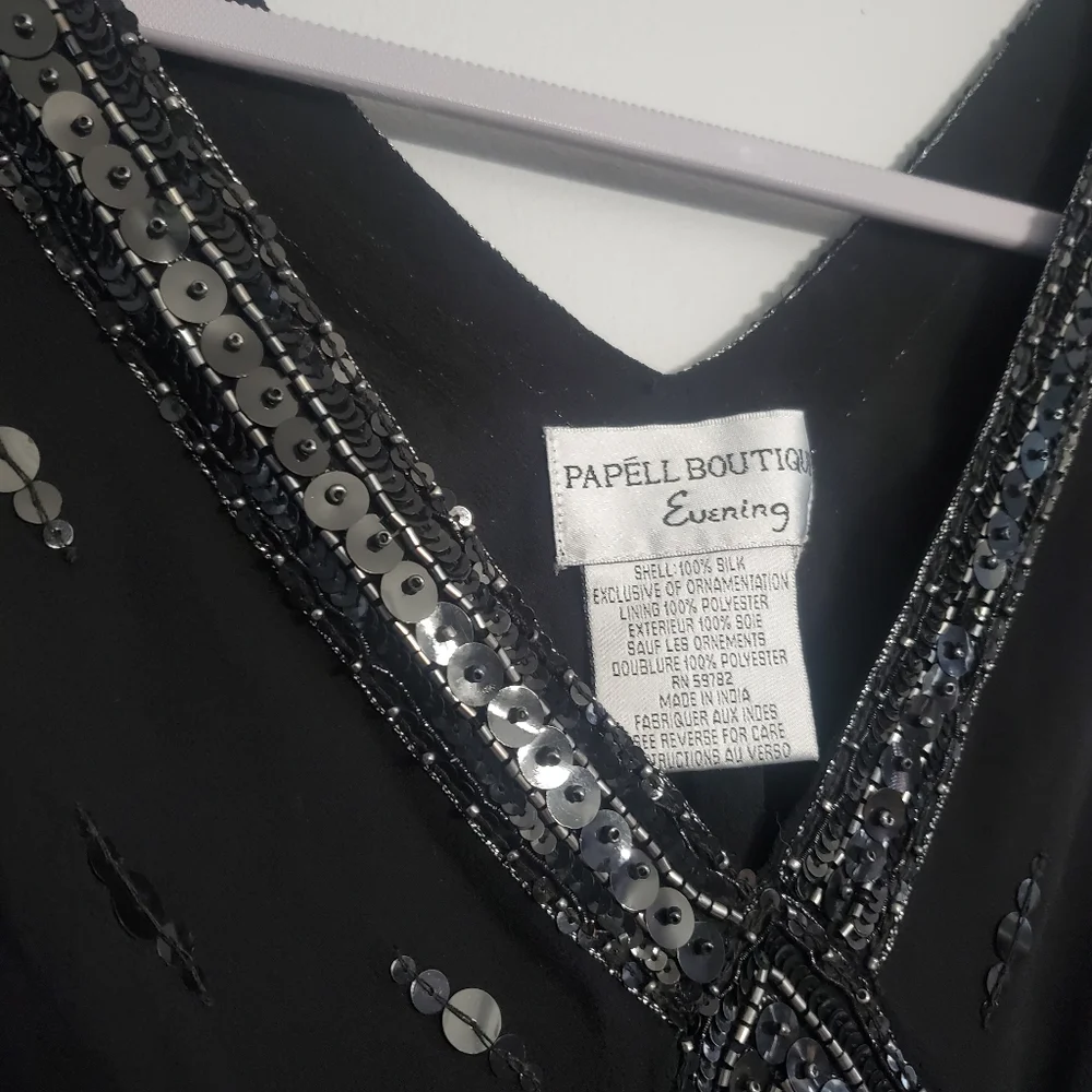 Papell Boutique Vintage Flapper Evening Blouse Silk Black Sequin Embellished  S - Picture 5 of 14